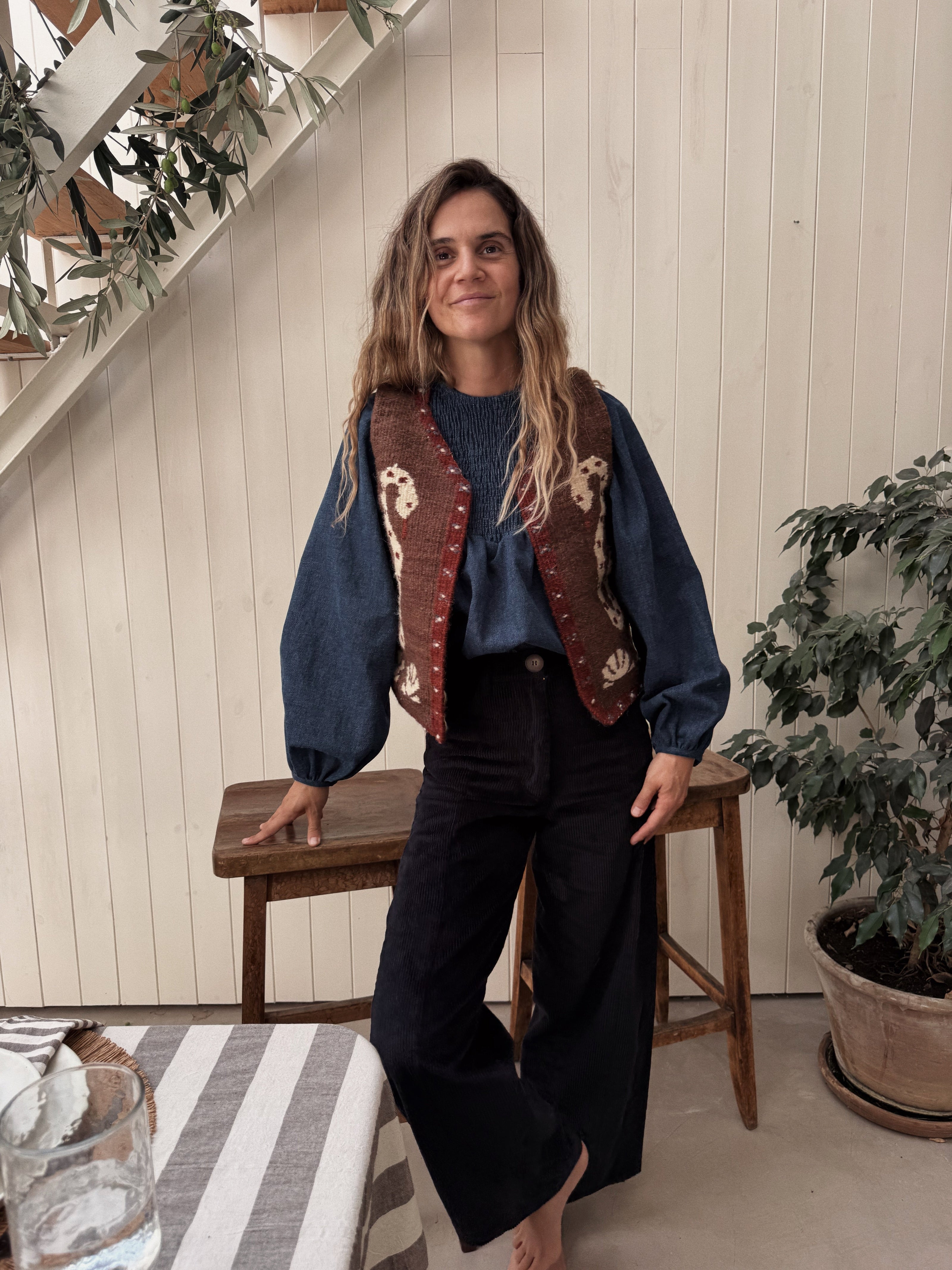 Navy blue cotele pants