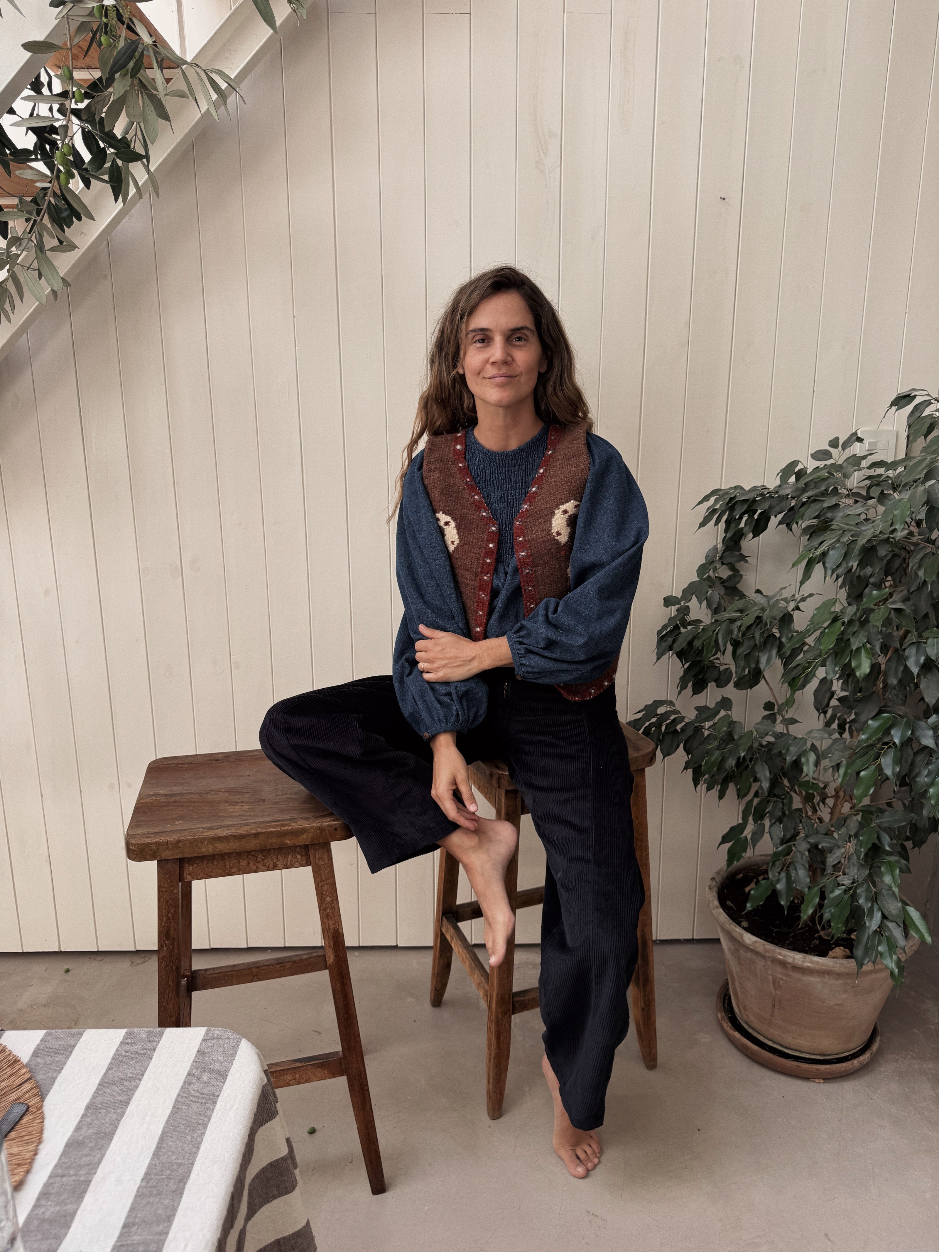 Navy blue cotele pants