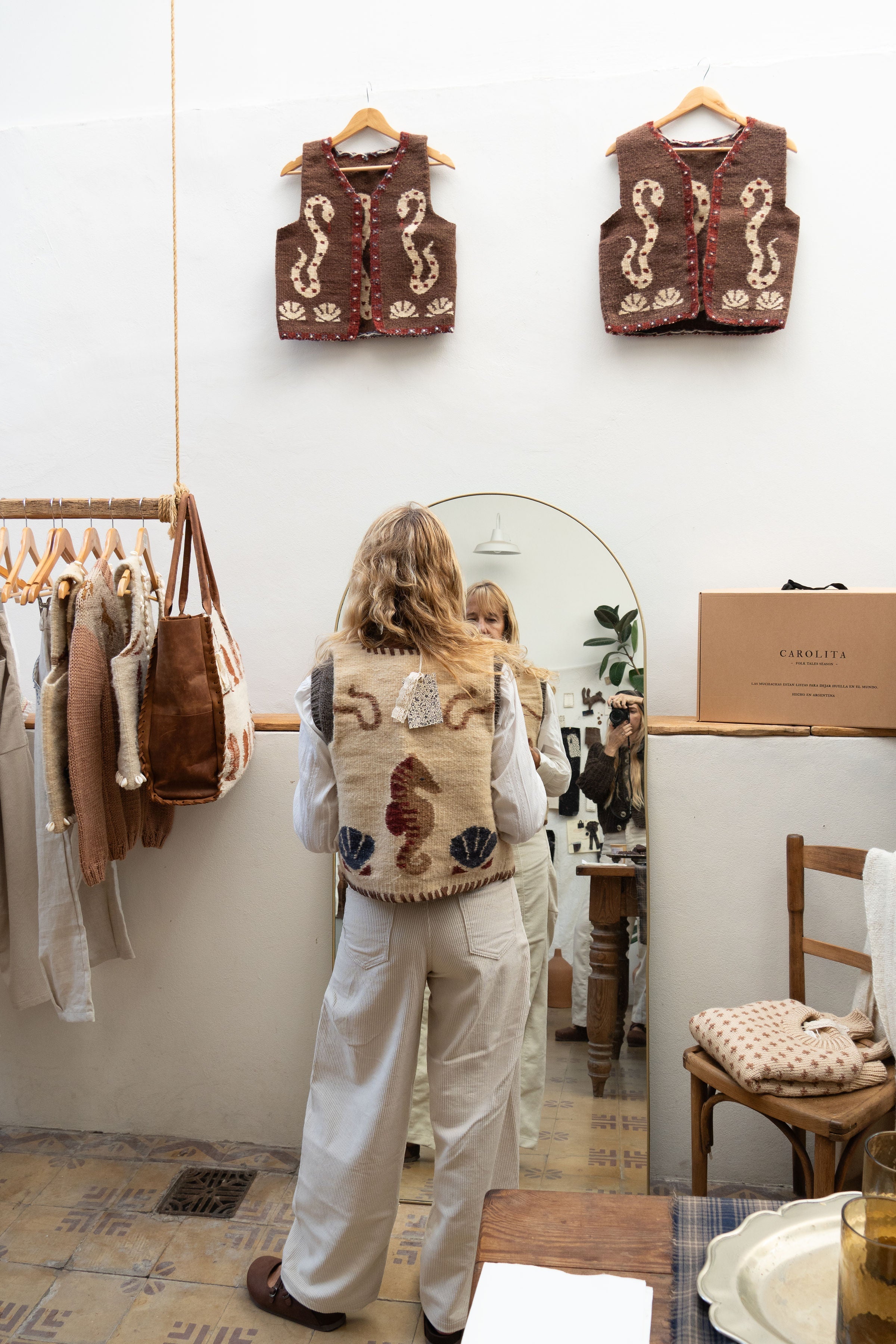 Folk Shell Vest with Leather