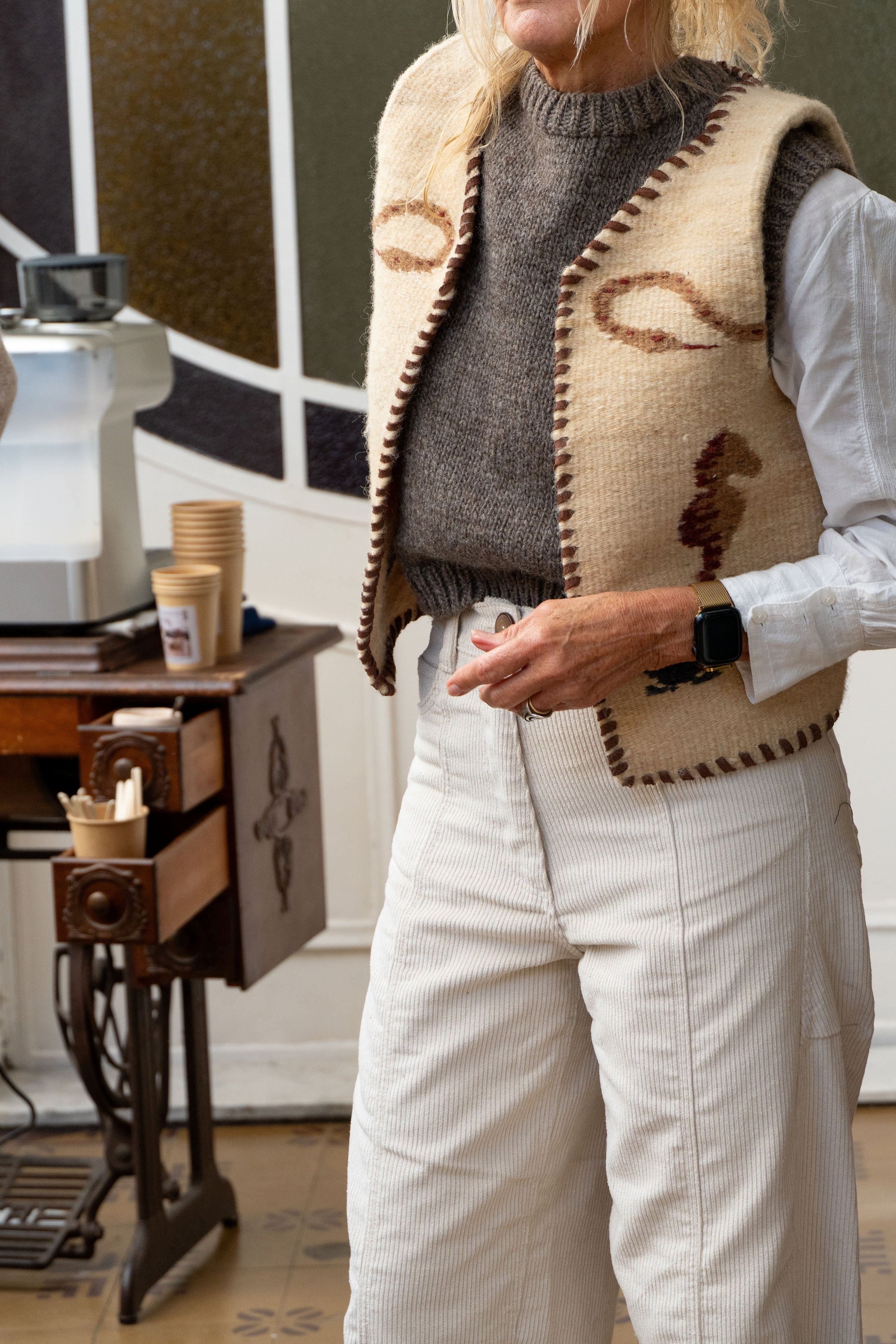 Folk Shell Vest with Leather